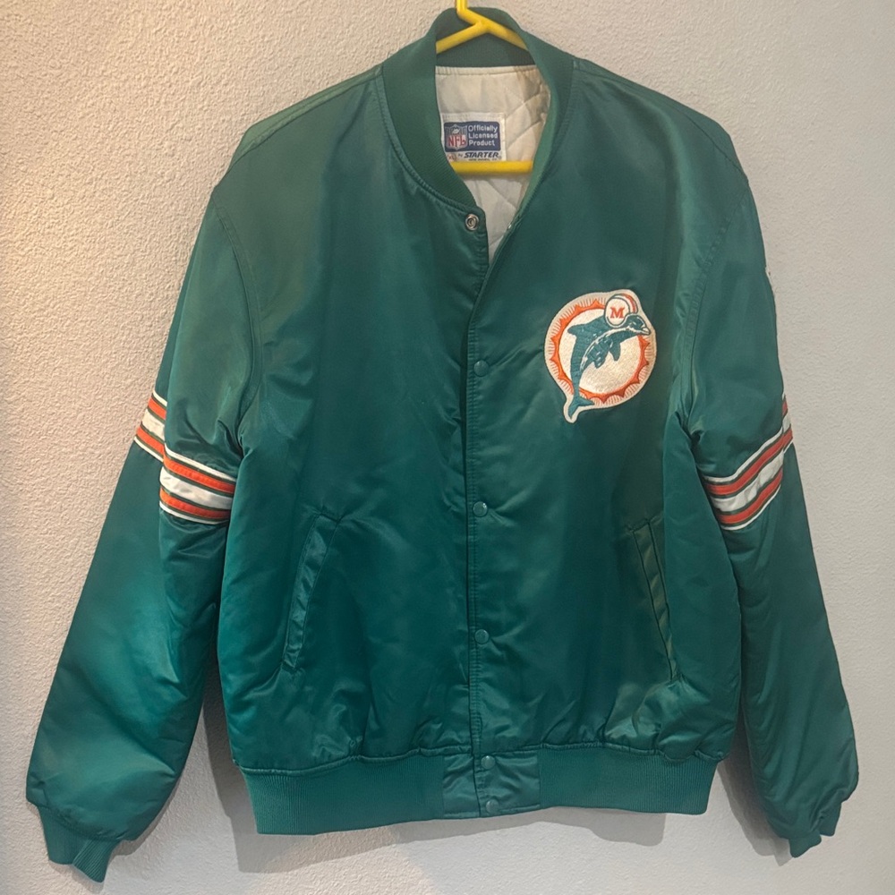 Dolphins Green Satin Bomber Jacket with Logo